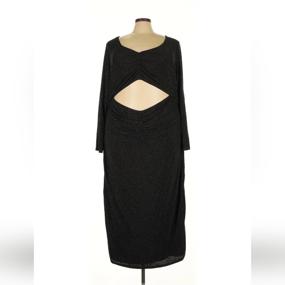 🖤 Eloquii Black Metallic Cutout Midi Dress Size 28 - Picture 3 of 9
